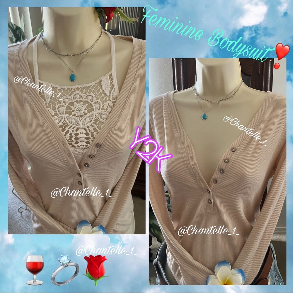 Y2K beautiful button up rib bodysuit with snap buttons long sleeve